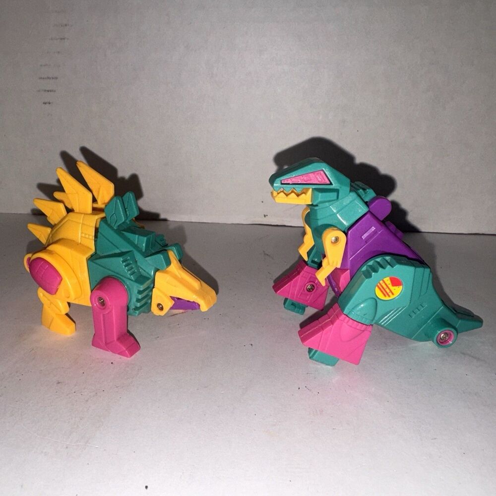 Vintage DinoTron Rextron & Stegotron Transforming Dinosaur Robot Toy Lot